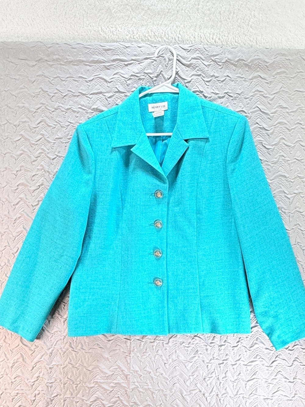 Vintage Henry-Lee Women’s Turquoise Blazer Size 12 Gold Button USA Made